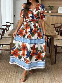 EMERY ROSE Women's Shirred Bell Sleeve Cinched Waist A-Line Dress, Printed, Spring/Summer - Multicolor - View 4