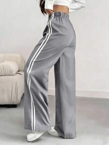 SHEIN Women's Casual Contrast Color Side Pants, Spring/Summer - Flint Stone - View 2