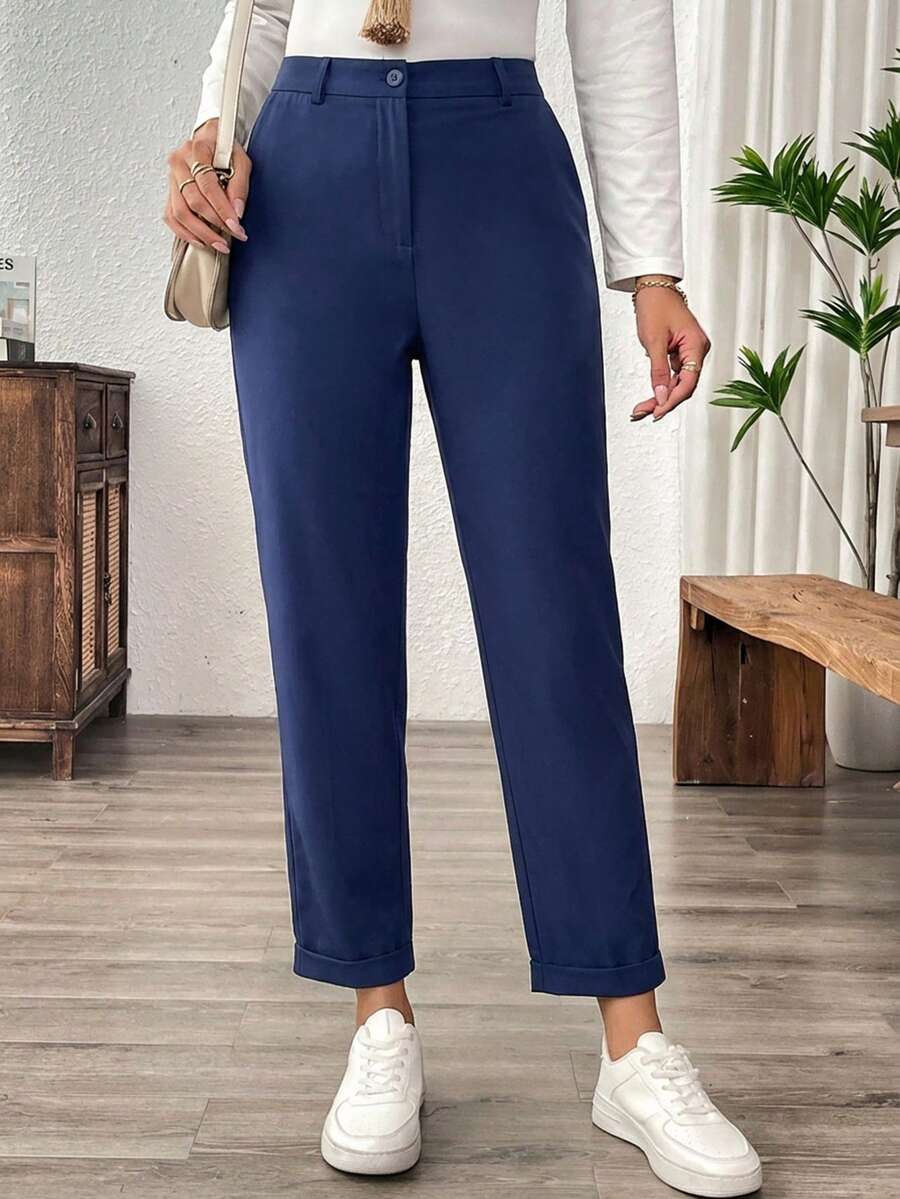 Women's 3 Packs Straight Leg Regular Fit Mid Rise Good Quality Comfortable Casual Pants - Navy Blue - View 1