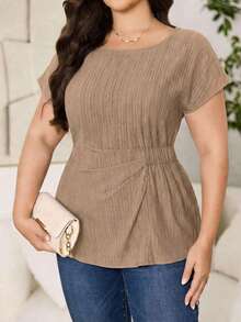 Reflora Plus Size Women's Casual Minimalist Shirt - Khaki - View 3