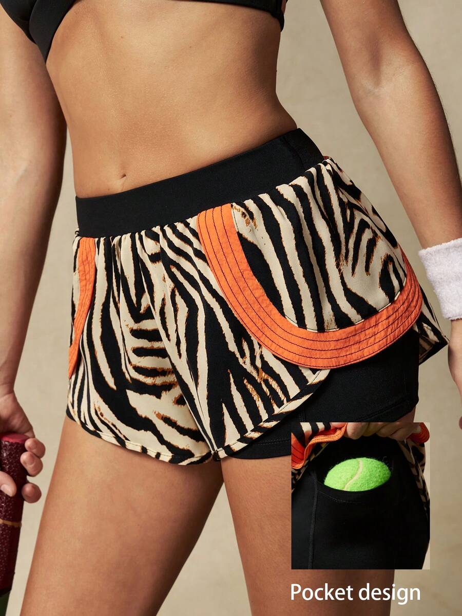 VARSITIE 全印花撞色弹力腰夏季运动短裤 - 彩色 - 查看 1