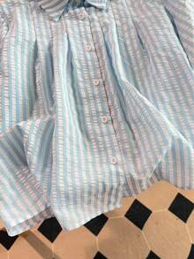 Resyla 新款甜美翻领宽松时尚女式衬衫 - 藍色 - 查看 4