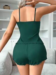 Women's Casual Minimalist Heart Print Camisole And Shorts Pajama Set - Green - View 2