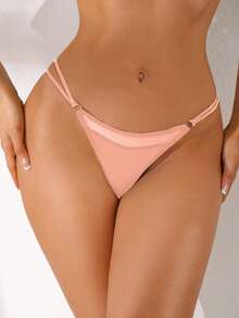1pc Solid Color Sexy Thin Waist Mesh Splice Women's G-String Panty - Dusty Pink - View 6