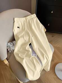 Airaco Casual Commuter Loose Drawstring Elastic Waist Sports Street Straight Leg Wide Leg Women Pants - Beige - View 3