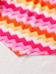 Sparklyn 2pcs/Set Tween Girls Vacation Beach Colorful Striped Squishy Jacquard Contrast Color Halter Crop Top + Flare Pants Outfit, Summer Clothes - Multicolor - View 10