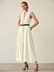 MOTF PREMIUM CONTRAST BINDING BUTTON UP DRESS - Apricot - View 4
