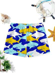 SHEIN 男童休闲宽松泳裤，经典鲨鱼印花，适合游泳、冲浪、夏季度假 - 彩色 - 查看 3