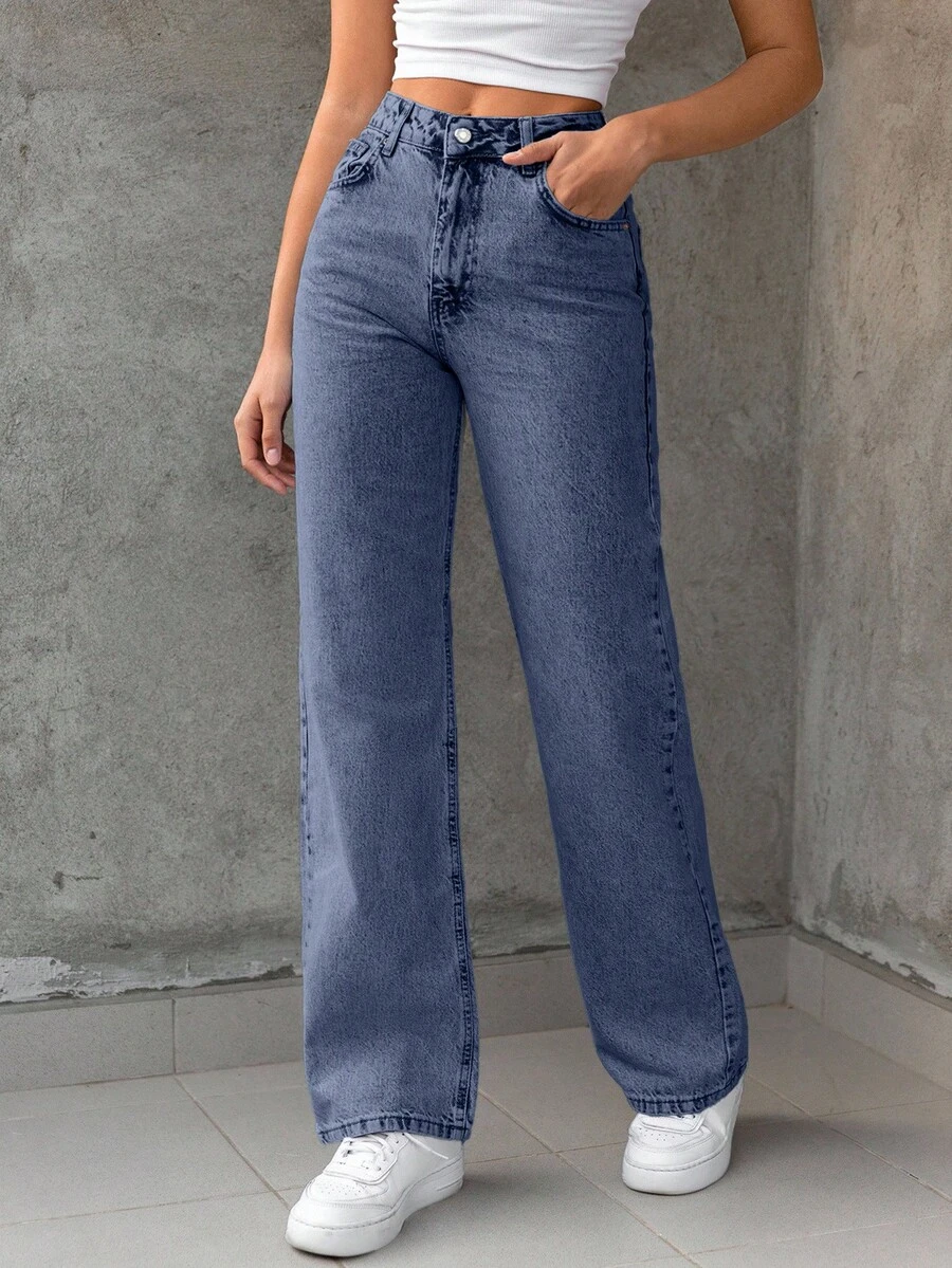 EURMUSE 100% Baumwolle Bleached Straight Leg Jeans - Helle Waschung - Übersicht 1