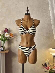 EMERY ROSE 2025款女士斑马纹性感比基尼泳装套装，夏季沙滩装 - 彩色 - 查看 10