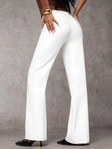 SHEIN BAE 97% Cotton Casual & Formal White Pants For Women - White - View 2