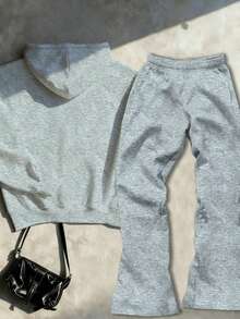 Glimmora 女式花卉印花亚麻长袖上衣和裤子两件套 - 灰色 - 查看 2