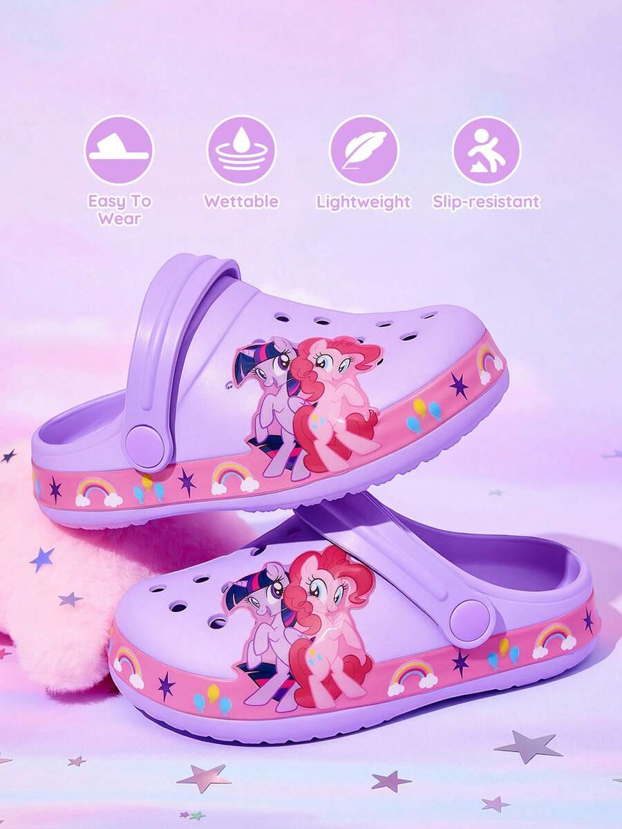 My Little Pony X SHEIN 可愛卡通兒童洞洞鞋,輕巧耐用EVA材質,適合室內外穿著,沐浴拖鞋涼鞋,獨角獸 - 紫色 - 查看 1