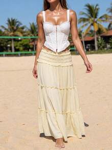 Swim Vcay Falda plisada en la cintura con paneles tipo pastel, falda acampanada para uso casual, vacaciones y diario - Amarillo - Ver 2