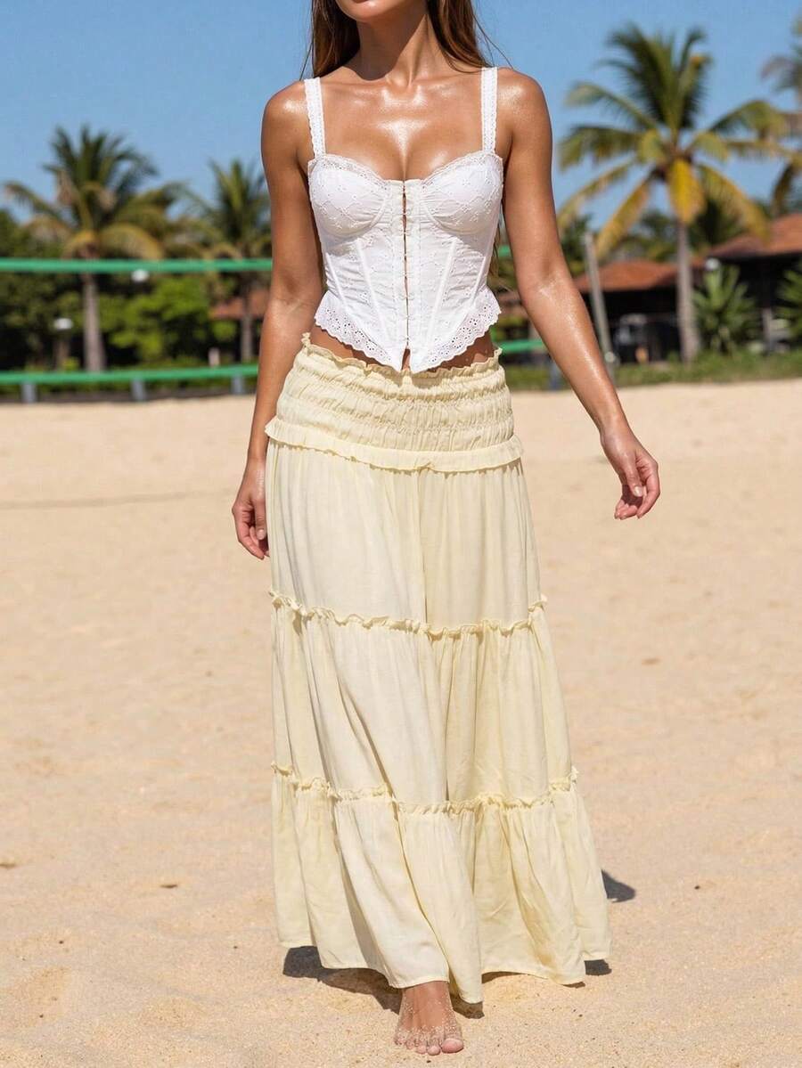 Swim Vcay Falda plisada en la cintura con paneles tipo pastel, falda acampanada para uso casual, vacaciones y diario