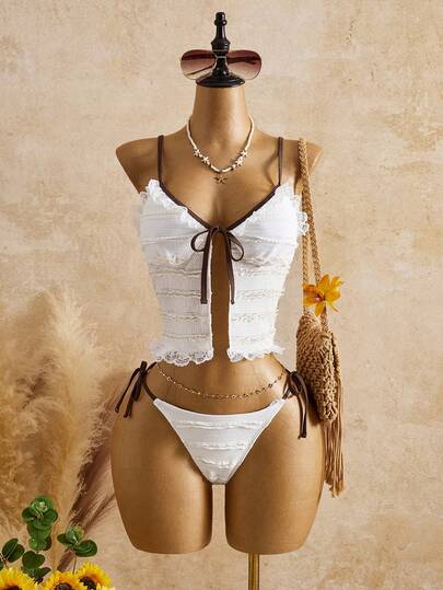 Bellisia 2026SS 黄色提花面料可爱甜美度假休闲沙滩吊带比基尼上衣（女款）