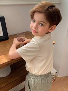 DAZY Áo polo tay ngắn kiểu dáng thường ngày cho bé trai, thích hợp cho mùa xuân/hè. - Màu be - Xem 2