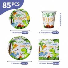 Bộ đồ dùng một lần chủ đề Khủng long mừng sinh nhật, gồm đĩa, khăn ăn và cốc, phục vụ 20 khách. Bộ đồ dùng tiệc dùng một lần này (bao gồm đĩa, khăn ăn và cốc) rất phù hợp cho các bữa tiệc sinh nhật, đám cưới và dã ngoại gia đình. - Xem 2