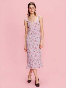 lacRébo Lilac Check And Rose Print Midi Dress With Pink Lace Trim, Romantic French Style Spring,Summer Dress - Mauve Purple - View 4