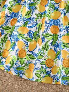 SHEIN 少女碎花露背蝴蝶结设计短袖收腰连衣裙 - 彩色 - 查看 5