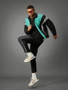 Acti Log Men's Patchwork Stand Collar Black Multi-Color Zipper Front Jacket,Autumn Smart Sporty Vacation Versatile Athletic Gym Fitness Workout Activewear - Black - View 6