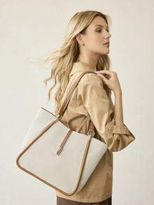 MOTF PREMIUM TAS TOTE WANITA, LIBURAN MEWAH, KAPASITAS BESAR, TAS BAHU LIPAT. - Gading - View 8