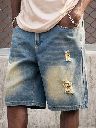 EVRINFINITE Nam Đau Khổ Thường Ngày Quần Short Denim Baggy Jorts Trơn Màu Xanh Nhạt Đi Chơi Thời Trang Rapper