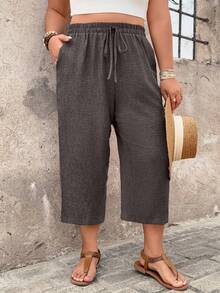 Plus Size Women Casual Pants, Comfortable Textured Capri Pants, Spring & Summer Countryside Vacation - Brown - View 1