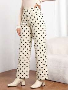 Jeans de pierna recta con estampado de lunares - Beis - Ver 4
