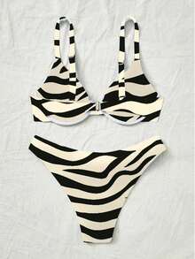 EMERY ROSE 2025款女士斑马纹性感比基尼泳装套装，夏季沙滩装 - 彩色 - 查看 4
