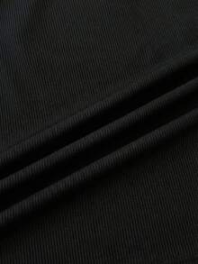 SHEIN Teen Girls T-Shirts Summer Solid Ruched Side Tank Top - Black - View 5