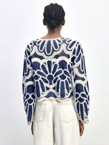 Maija Women's Casual Floral Pattern Button Front Sweater, Spring/Summer - Blue - View 6