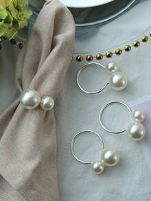 24PCS, Premium Hotel & Restaurant Dining Table Decor Pearl Napkin Rings, Suitable For Wedding, Holiday Table Setting - Silver - View 1