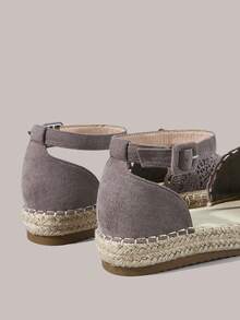 Styleloop 女士灰色波西米亚风西部音乐节舒适透气帆布平底鞋，适合度假装扮和旅行 - 深灰色 - 查看 5