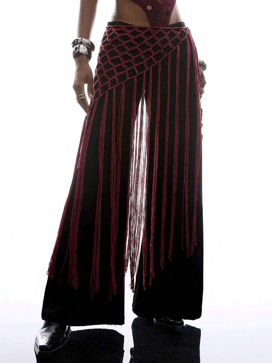 LYSMO Váy dệt kim tua rua dành cho nữ, thích hợp đi biển/nghỉ mát. - Màu Đỏ Sâu - Xem 1