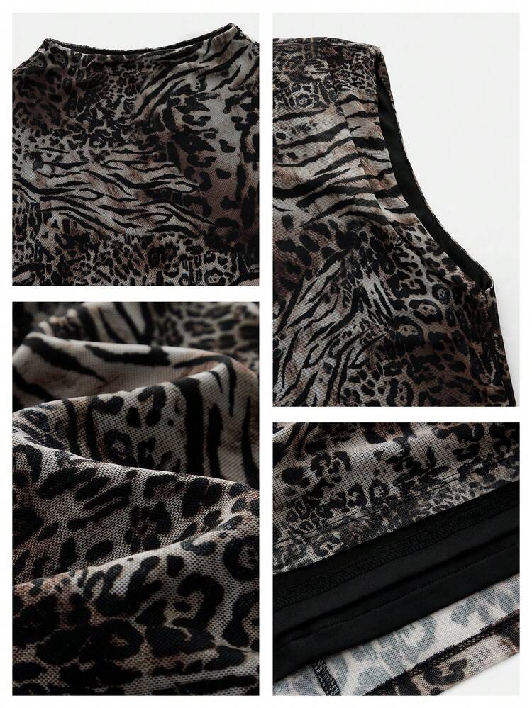 SHEIN Maija Women's Sleeveless Leopard Print Mini Dress,Brown Cheetah Animal Print Summer Outfits,Chic Festival Party Dresses,Club Night Summer Dresses