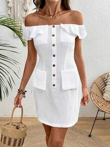 Balvessa 女士夏季新款休闲度假迷你连衣裙 - 白色 - 查看 6