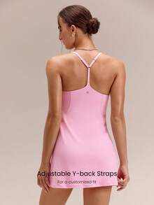 GLOWMODE FeatherFit™-Air Elevate A-Line Built-In Peekaboo Short Pocket Mini Slip Dress Low Impact Daily Summer Quick Dry Moisture Wicking - Baby Pink - View 3