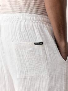 SWAVVY Quần dài nam ống đứng chất liệu cotton có họa tiết, kiểu dáng thường ngày, thích hợp cho mùa xuân/hè. - trắng - Xem 3