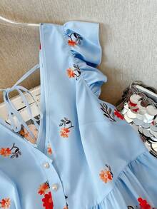 GlowEve CURVE Plus Size Women's Floral Print Chiffon Shirt, Casual Open Front Resort Style, Versatile For Spring, Summer And Autumn - Blue - View 3