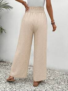 SHEIN Frenchy 全身印花打结腰部郁金香下摆阔腿宽松交叉裤 - 杏色 - 查看 2