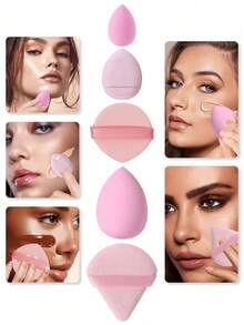40/60/80/100-Piece Makeup Tool Sets, Including: Liquid Makeup Sponge + Mini Liquid Makeup Sponge + Triangular Powder Puff (For Setting Powder And Makeup) + Cushion Puff (For Face Makeup) + Mini Cushion Puff (For Face Concealer). - Pink - View 8