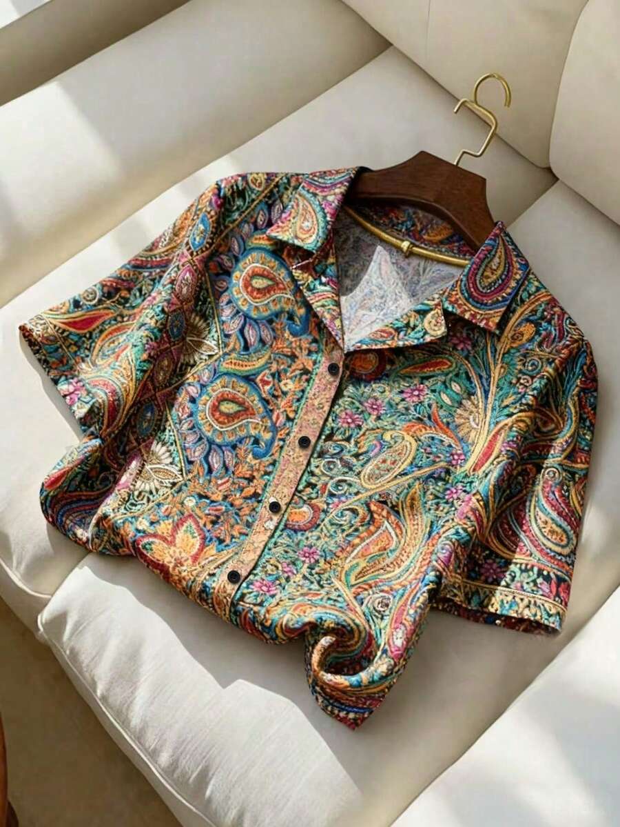 GlowEve CURVE Áo kiểu nữ mùa hè in hoa phong cách Bohemian, áo sơ mi thường ngày cho kỳ nghỉ. - Nhiều màu - Xem 1