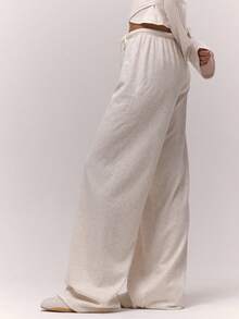 MUSERA 宽松休闲阔腿抽绳长裤套装（仅限下装）复古乡村风，适合返校季休闲穿着，女款奶油糖色长裤，夏季款 - 杏色 - 查看 3