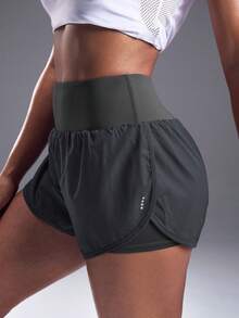 Powerista Women's High Waist Everyday Fitness Double-Layer Sports Shorts - Grey - View 7