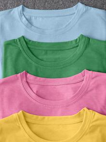 SHEIN Unity Women's Casual Solid Color Crew Neck Tees, 4-Pack Multicolor Basic Tops - Multicolor - View 6