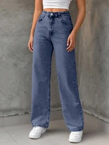 EURMUSE 100% Baumwolle Bleached Straight Leg Jeans - Helle Waschung - Übersicht 3