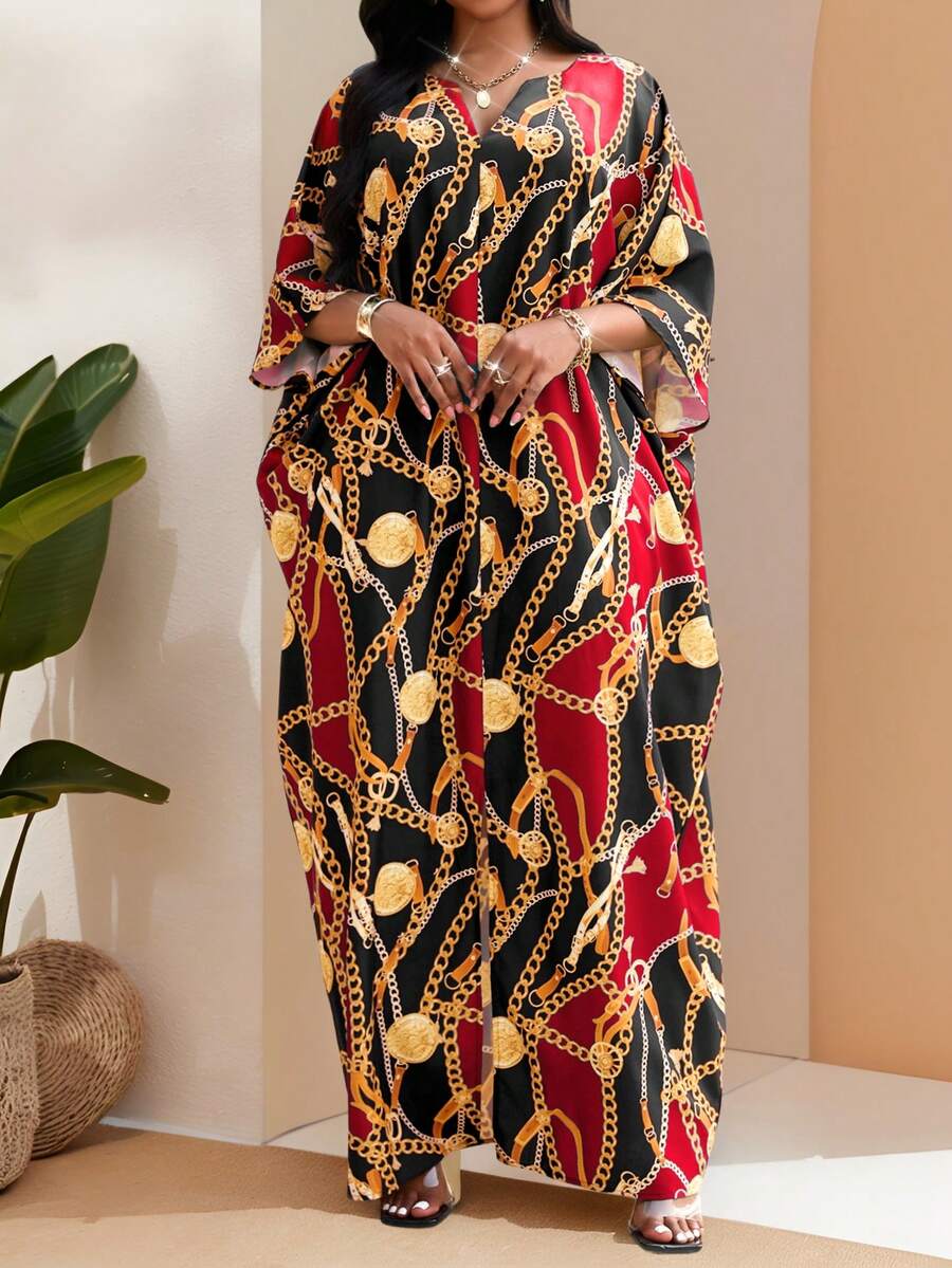 SHEIN Lady 春夏秋冬优雅派对通勤办公彩色编织缺角舞会礼服短袖长袍 - 紅色 - 查看 1