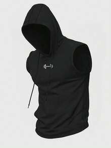 Gym Rark Bộ đồ thể thao nam tối giản in họa tiết gồm áo không tay có mũ và quần, quần tập thể dục, đồ tập gym, đồ chạy bộ cho nam, chất liệu nhẹ. - màu đen - Xem 3