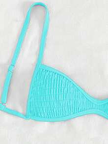 SHEIN Swim Women's Solid Color Spaghetti Strap Bikini Top, Summer Beachwear - Mint Blue - View 6